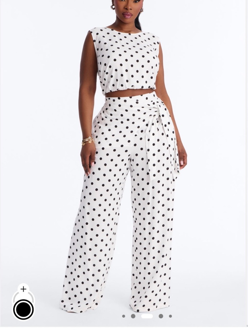 Fashion Nova White Wide-Leg Polka Dot Jumpsuit with Black Dots